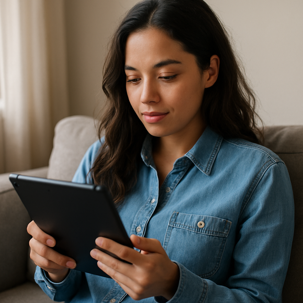 Pessoa utilizando tablet para resolver disputa